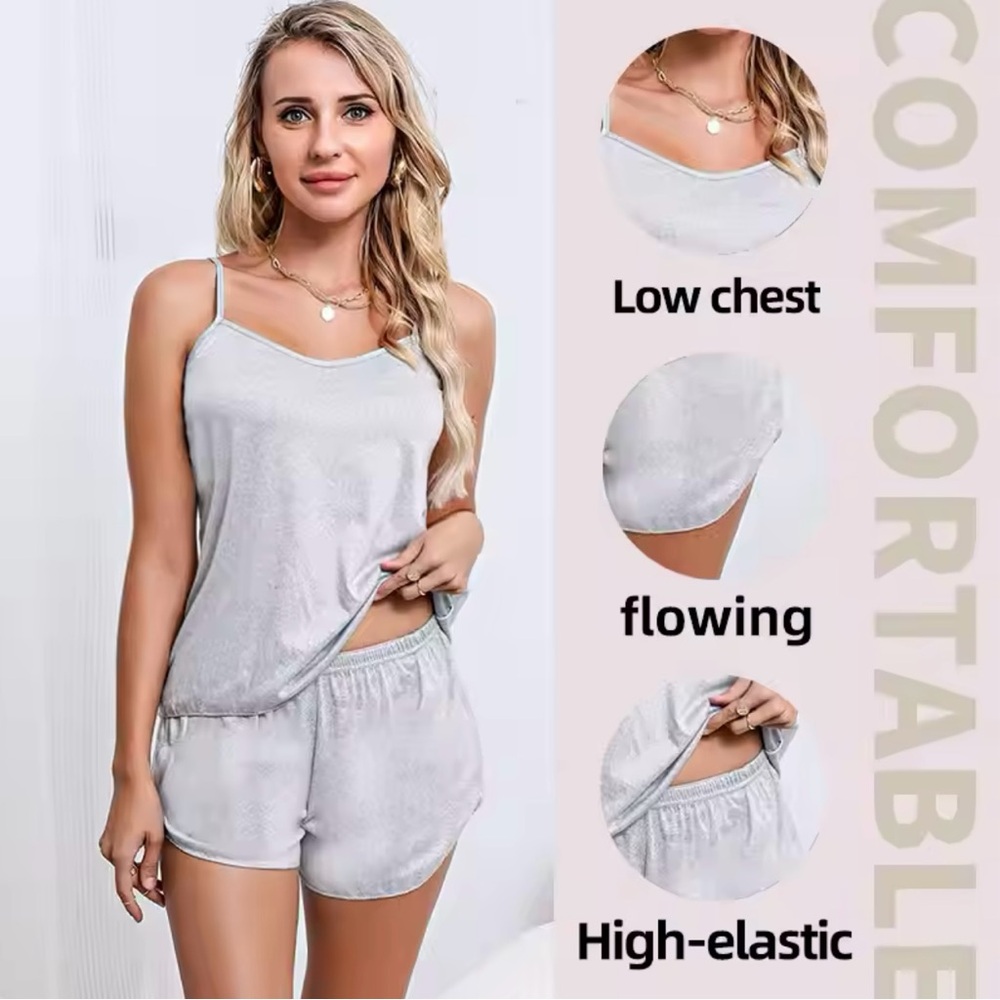 100% cotton 2pc set: shorts + sleeveless top Home wear Pajama Mujer Strap Active - Picture 5 of 10